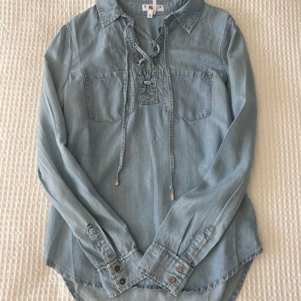 Paige Light Blue Lace-Up Denim Shirt
